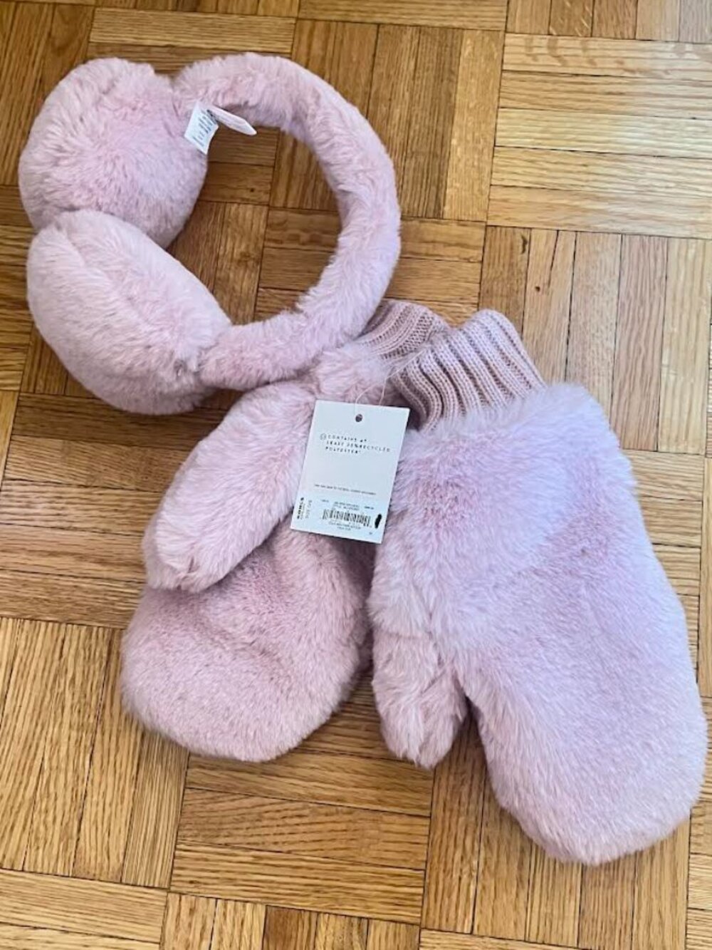 Lauren Conrad Pink Fuzzy Earmuffs and Mittens NWT